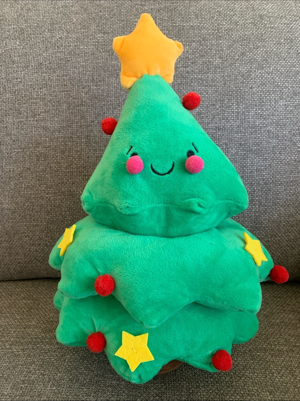 14” Plush Christmas Tree with Yellow Stars and Red Ornaments Holiday Decor